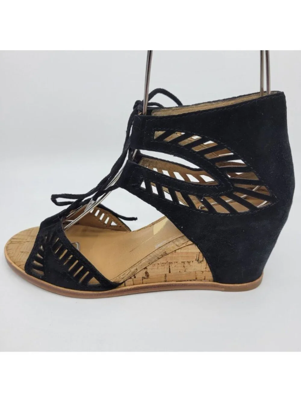 Dolce Vita Linsey Black Wedge Sandals Womens Size 6.5 Black Suede Lace Up Cut Ou